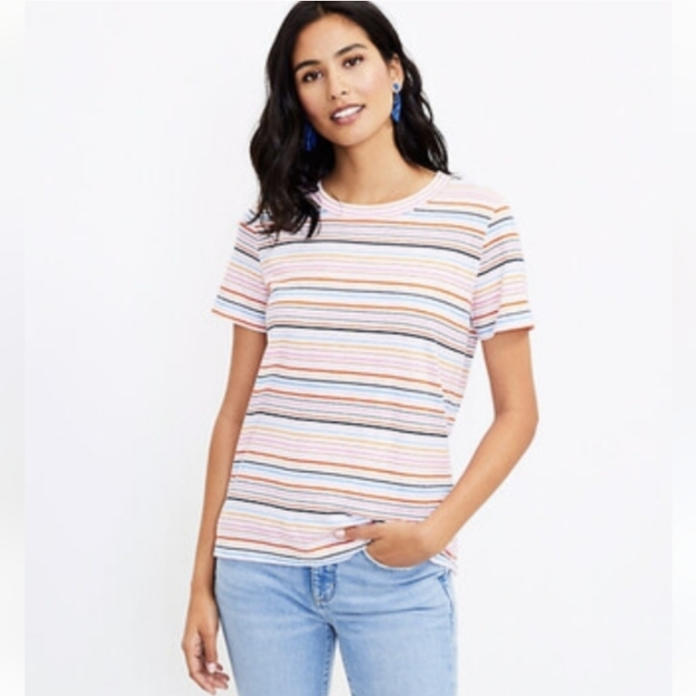 Loft | 100% cotton Multicolor striped crewneck tee